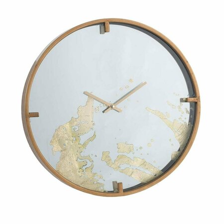 HOMEROOTS Modern Minimal 16 in. Gold & Mirror Round Wall Clock 401312